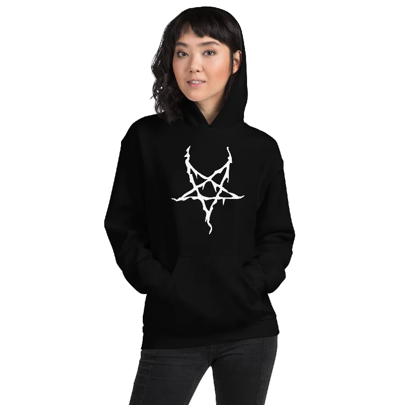 White Melting Inverted Pentagram Black Metal Style Unisex Hoodie Sweatshirt Hoodie with Hidden Zipper Minimalist Clean