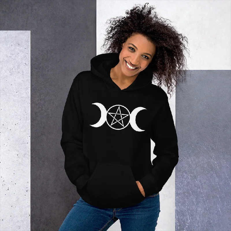 White Triple Moon Goddess Wiccan Pagan Symbol Unisex Hoodie Sweatshirt Hoodie with Front Slit Layering Stylish