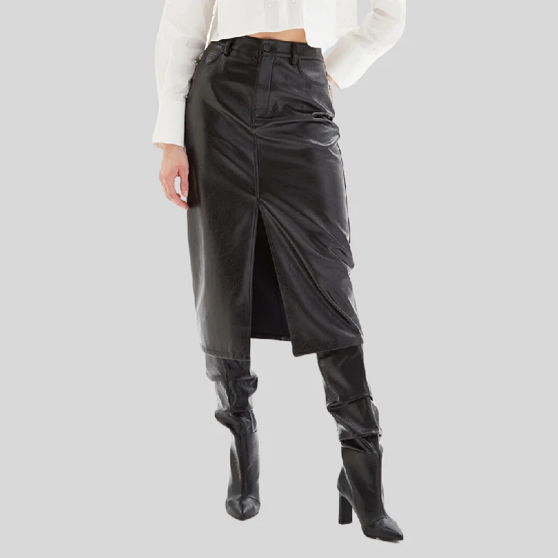 5-Pocket Front Slit Midi Skirt - Black casual skirt length