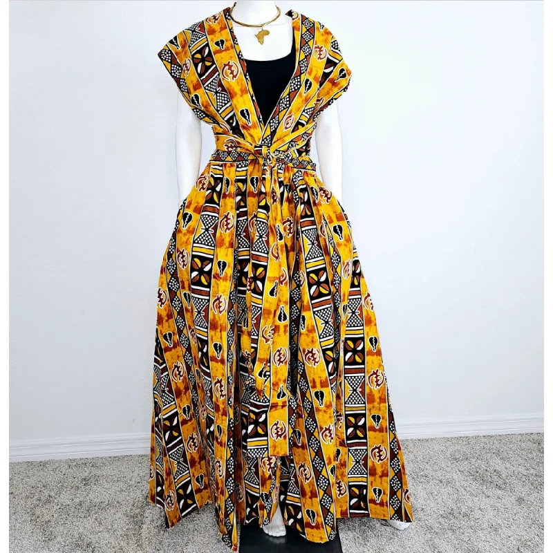 African Print Ankara Infinity Skirt with Pockets and Headwrap/Sash wrap skirt elegant