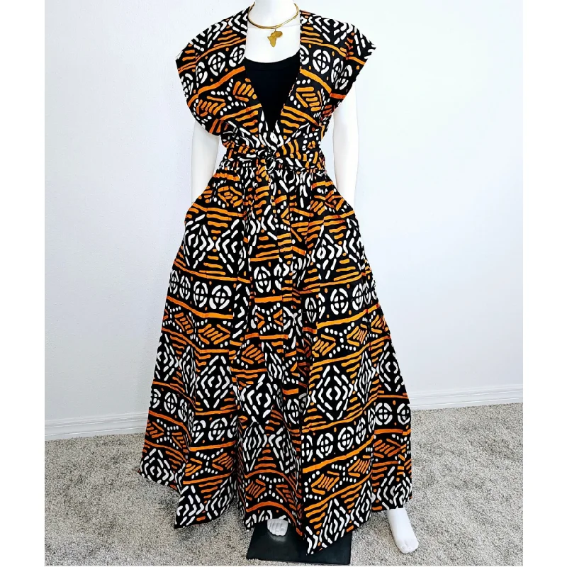 African Print Ankara Infinity Skirt with Pockets and Headwrap/Sash chiffon skirt airy