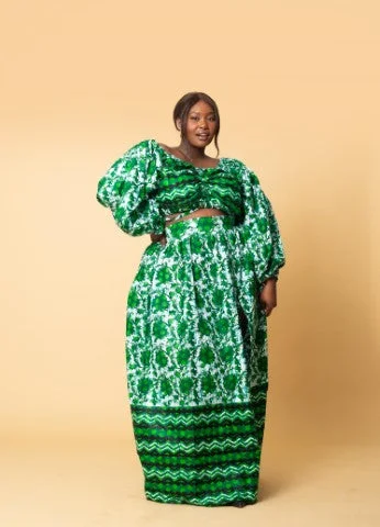 Alana Ankara Maxi Skirt | Green African Print cashmere skirt fine