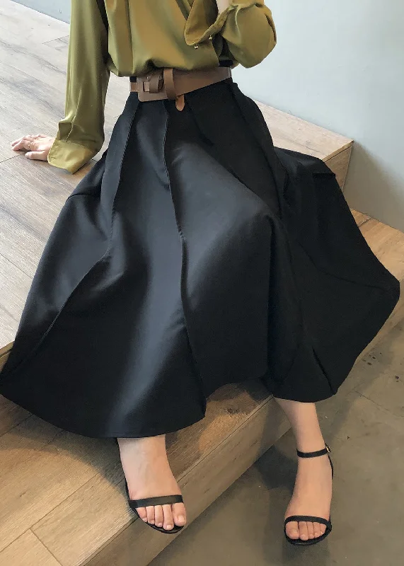 Black Cotton Skirt Exra Large Hem Wrinkled High Waist Fall chiffon skirt floaty