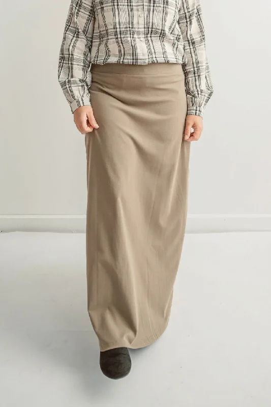 Camille Maxi Knit Skirt in Taupe slim fit skirt