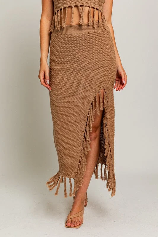 Catalina Island Tassel Midi Skirt - Final Sale casual skirt length