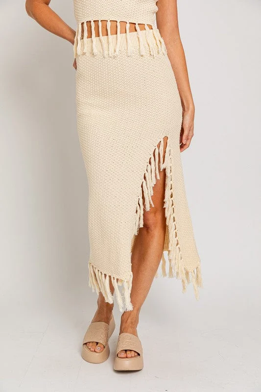 Catalina Island Tassel Midi Skirt - Final Sale linen skirt natural