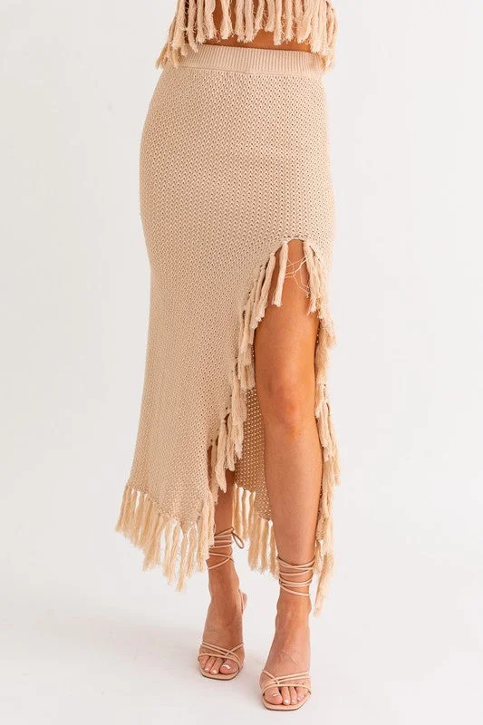 Catalina Island Tassel Midi Skirt linen skirt natural