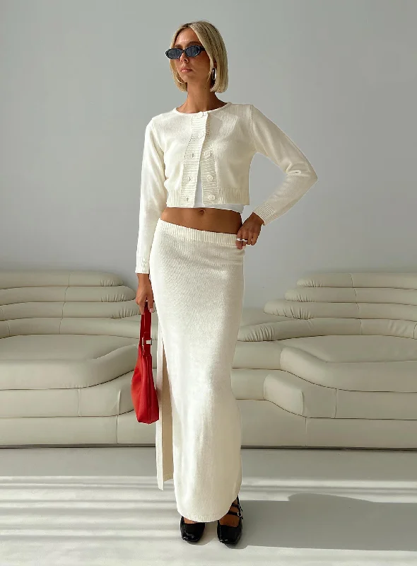 Collase Knit Maxi Skirt Cream leather skirt refined