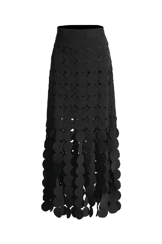 Creative High Waist Laser Cut Out Circle Guipure Lace Fringe Maxi Skirt wool skirt thick