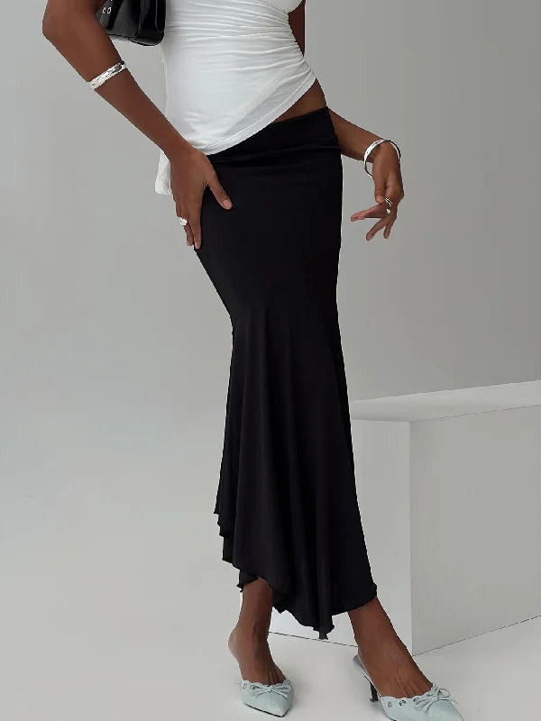 Dreamberry Maxi Skirt Black silk skirt smooth