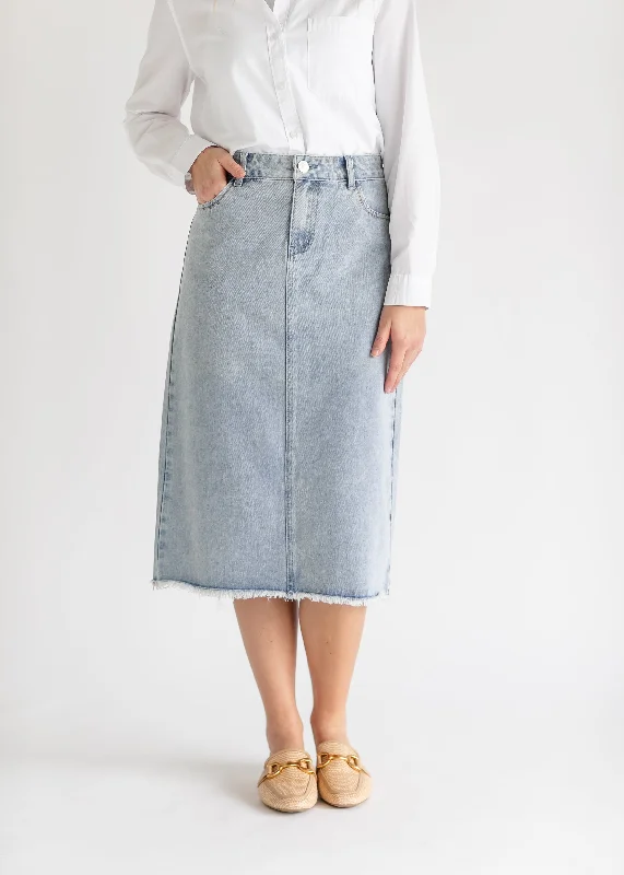 Everly Light Wash Midi Denim Skirt - FINAL SALE leather skirt sleek