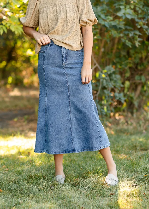 Flare Midi Denim Skirt linen skirt natural