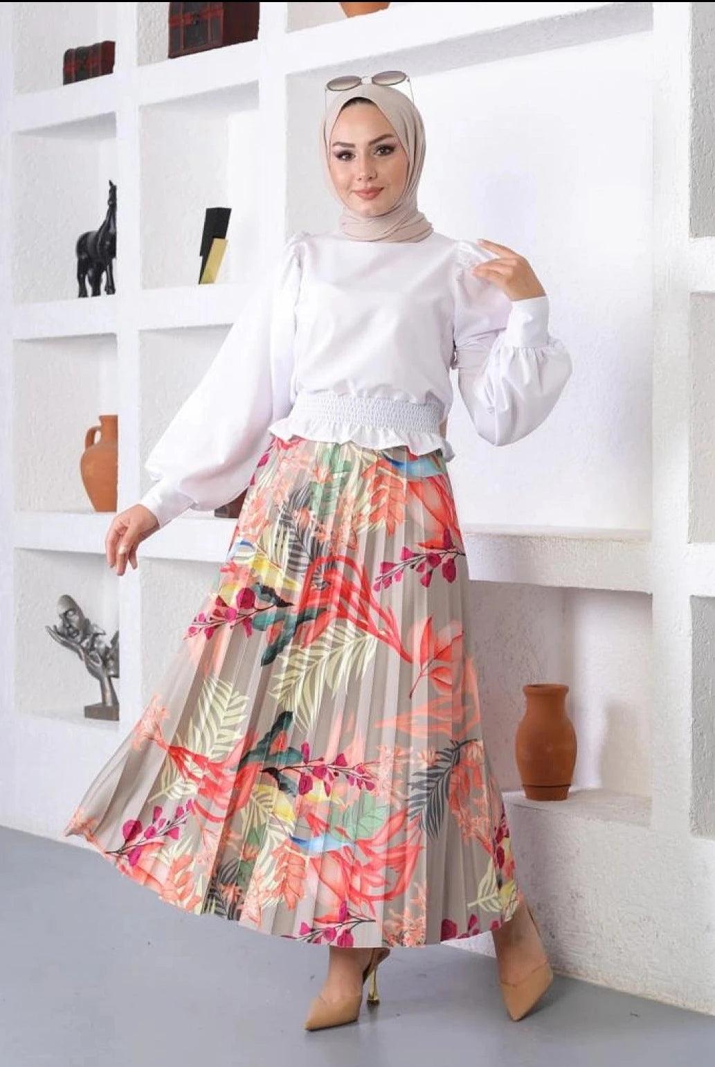 Floral Patterned Women's Pleated Maxi Skirt | Sophisticated and Stylish lace skirt feminine