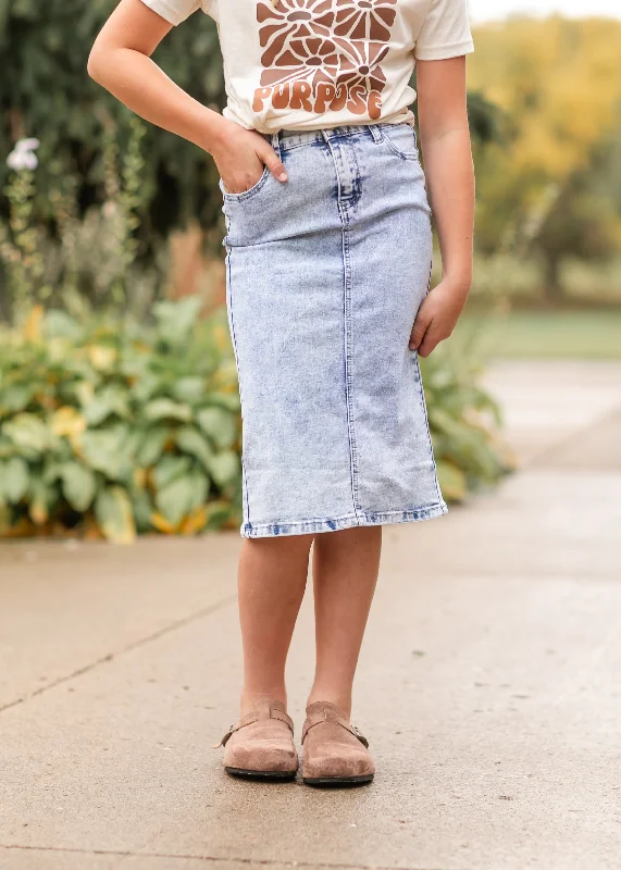 Girl's Sand Blast Midi Denim Skirt corduroy skirt cozy