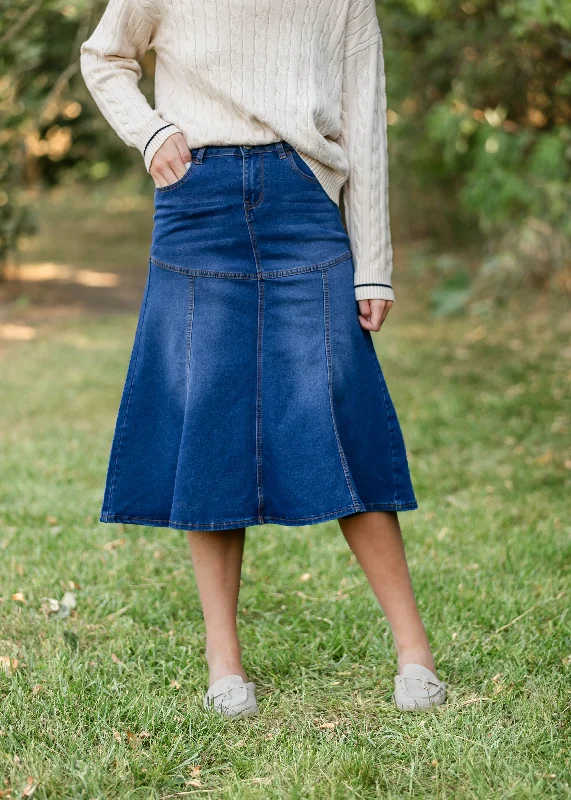 Stitched Denim Midi Skirt silk skirt lustrous