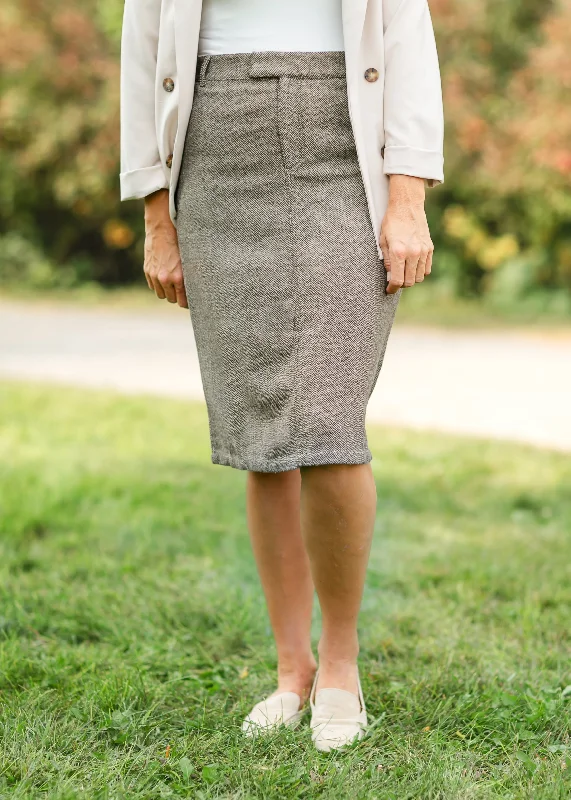 Herringbone Straight Fit Midi Skirt cashmere skirt soft