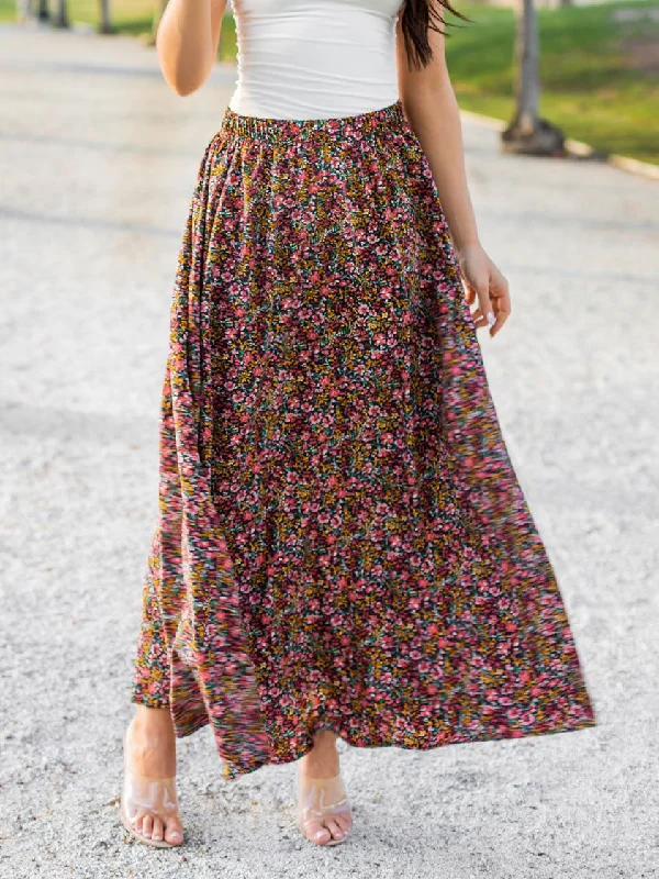 Lovely Floral Maxi Skirt satin skirt smooth