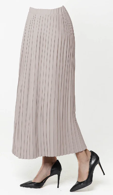 Lulu Pleated Long Maxi Skirt - Latte silk skirt lustrous