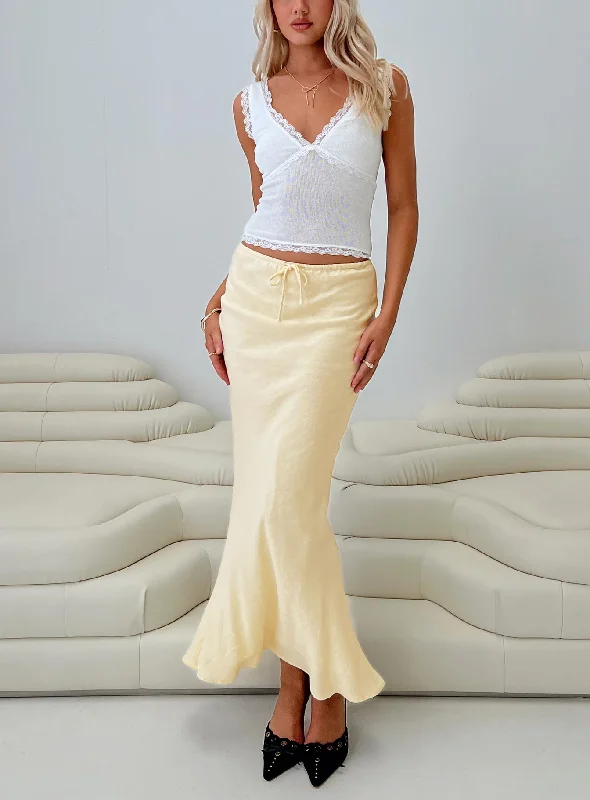 Mercer Linen Blend Maxi Skirt Lemon linen skirt light