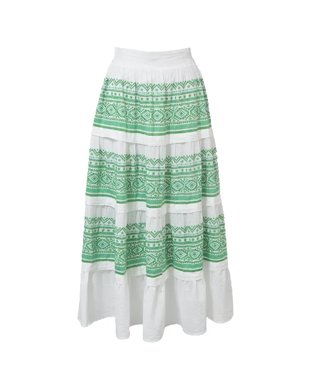 Tiered Embroidered Midi Skirt with Intricate Detailing lace skirt elegant