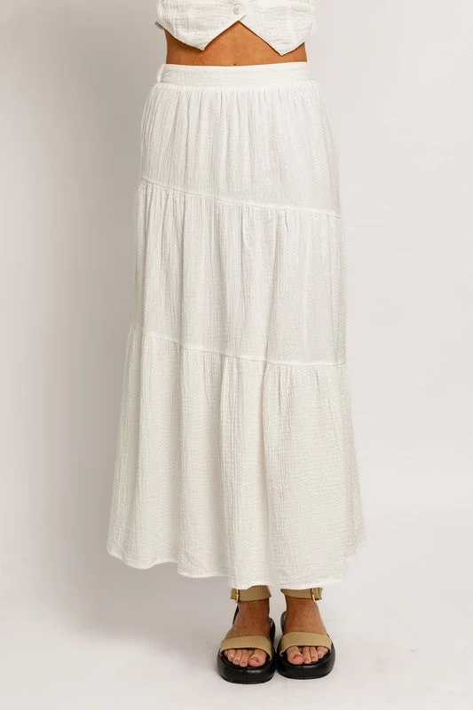 Newport Tiered Cotton Midi Skirt - Large - Final Sale denim skirt classic