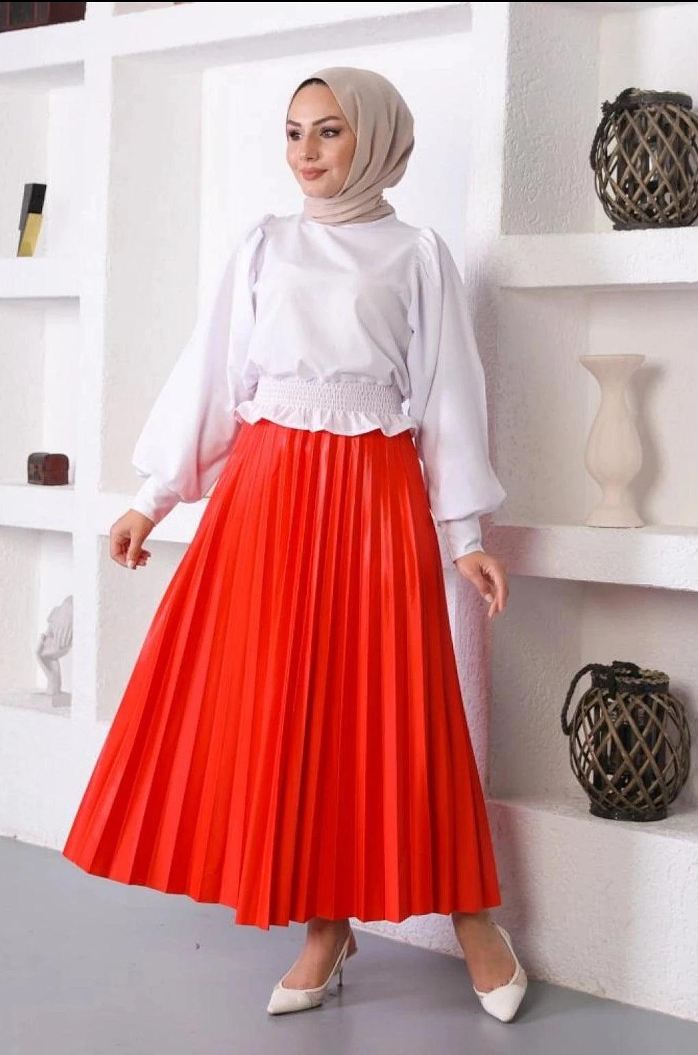 Pleated Long Maxi Skirt for Women - Red linen skirt airy