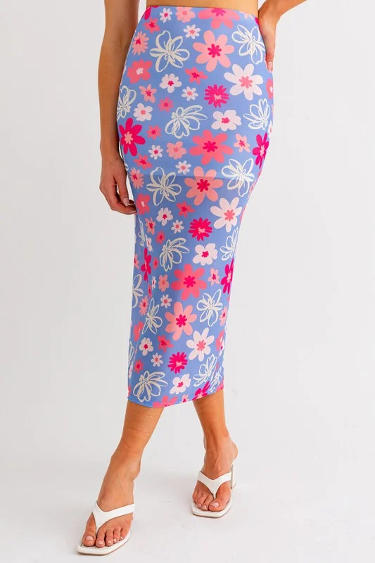 Malibu Blooms Midi Skirt - Medium - Final Sale leather skirt refined