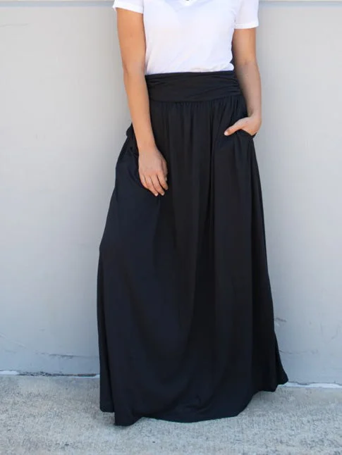 Side Pocket High Waist Maxi Skirt denim skirt classic