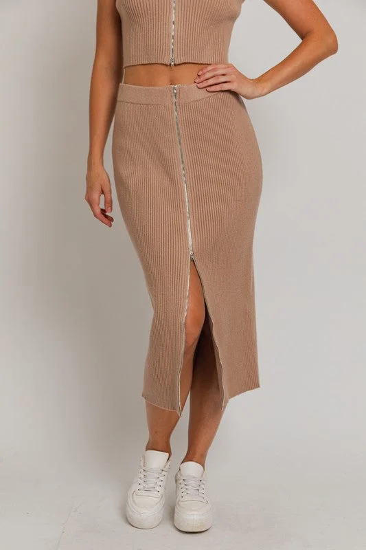 Sip and Savor Zipper Front Midi Skirt low waist skirt