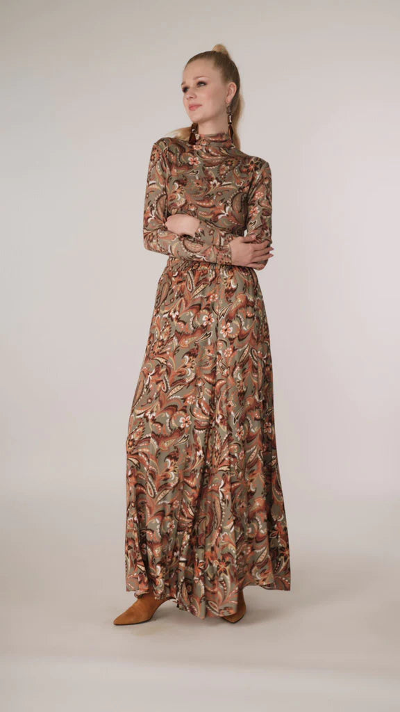 Third Panel Maxi Skirt Rust Paisley satin skirt smooth