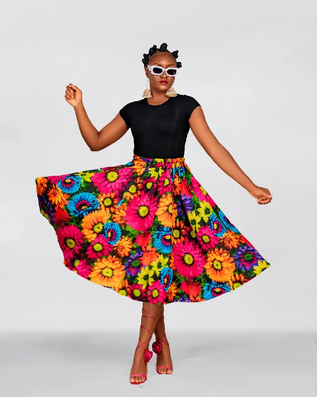 Udi Ankara Midi Skirt | Pink Multicolor African Print cashmere skirt fine