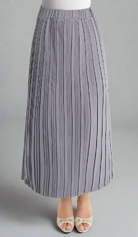 Valia Pleated Long Maxi Skirt - Pearl Gray leather skirt bold