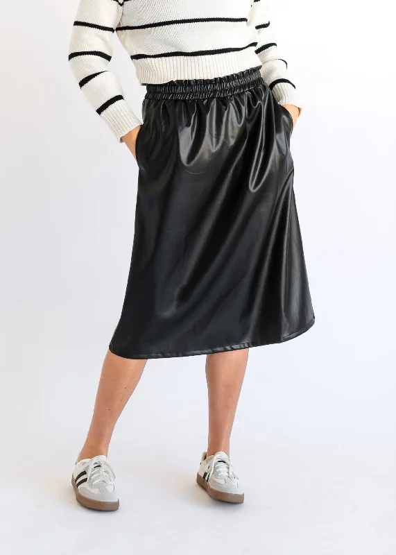 Vegan Leather A-line Midi Skirt denim skirt stylish