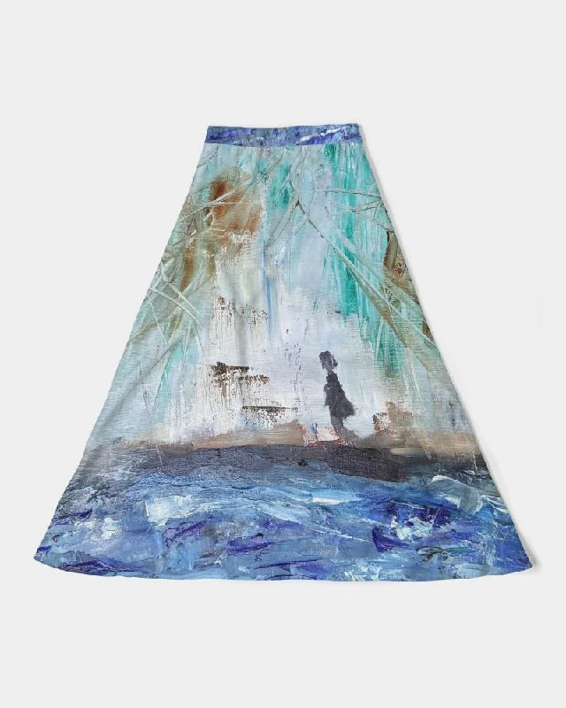 Walking at the Beach Women's A-Line Midi Skirt corduroy skirt durable