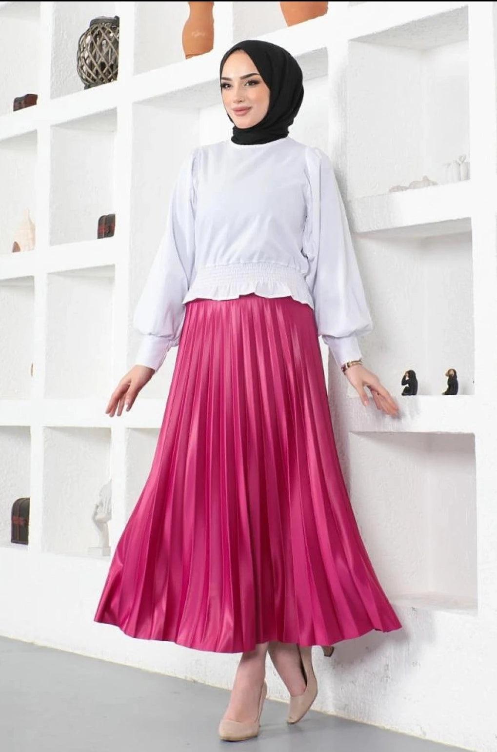 Womens Pleated Maxi Long Skirt - Fuschia Pink lace skirt romantic