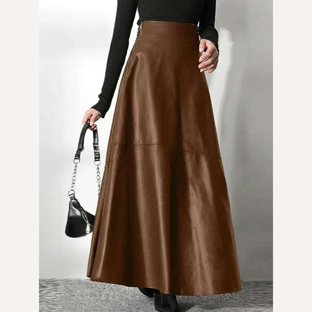 ZANZEA Women's PU Leather Maxi Skirt 2023 Spring Elegant OL Long Saias Fashion Solid Mujer Faldas Casual High Waist Zipper Jupe cashmere skirt plush