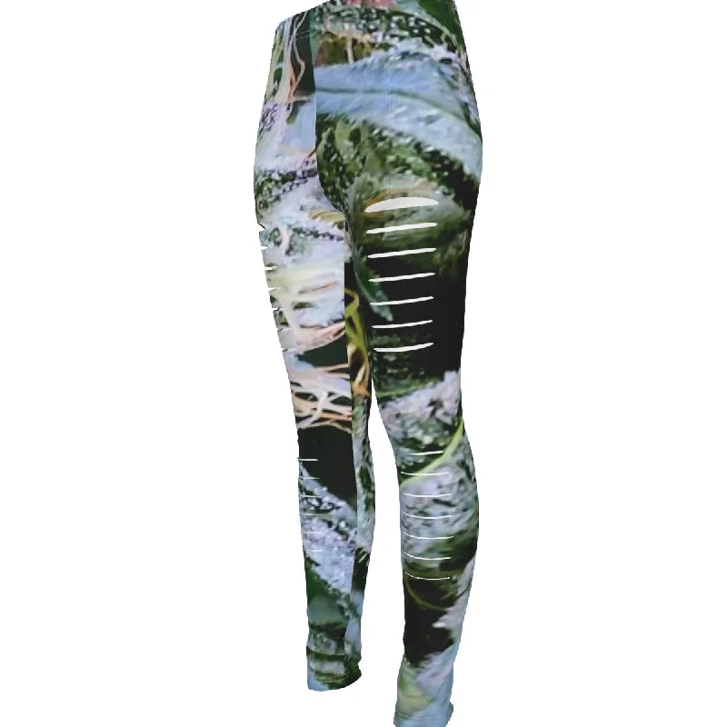 FZ Women's Ripped Weed Leggings Fashionable Printed Leggings