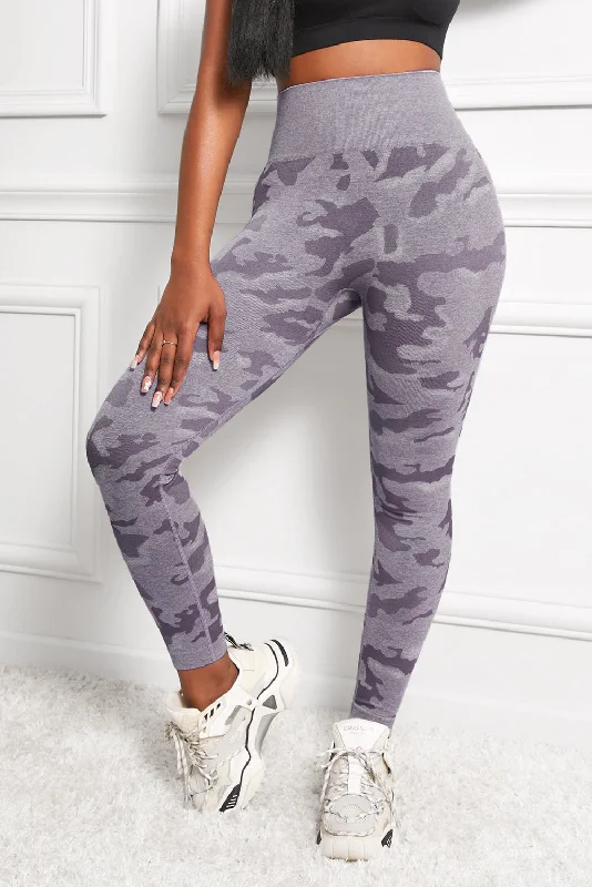 Camo Print Seamless High Waist Yoga Leggings Stylish Stretch-Waist Leggings