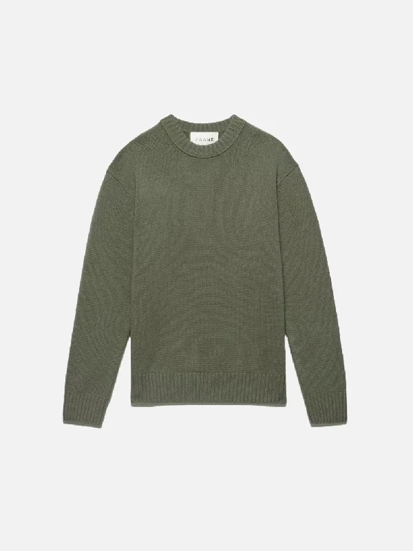 Cashmere Crewneck Sweater -- Khaki Green Notch Collar Peter Pan Collar Cowl Neck