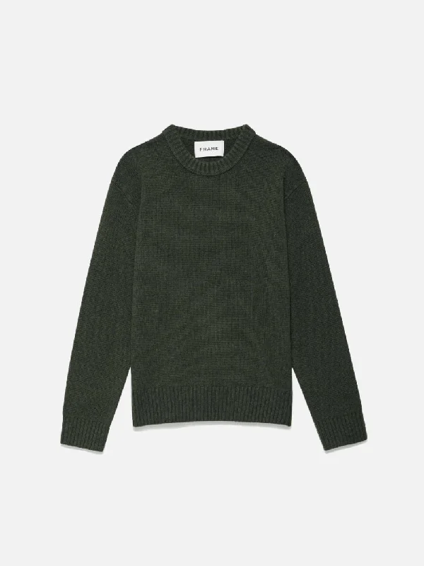 Cashmere Crewneck Sweater -- Military Green Front Pockets Side Pockets Patch Pockets