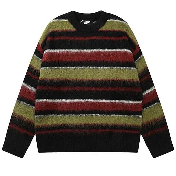 Cozy Reading Striped Oversized Sweater Solid Print Embellished