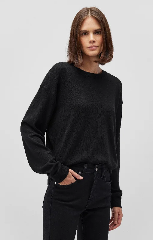 CREW NECK SWEATER IN BLACK Rayon Fabric Velvet Fabric Corduroy Fabric