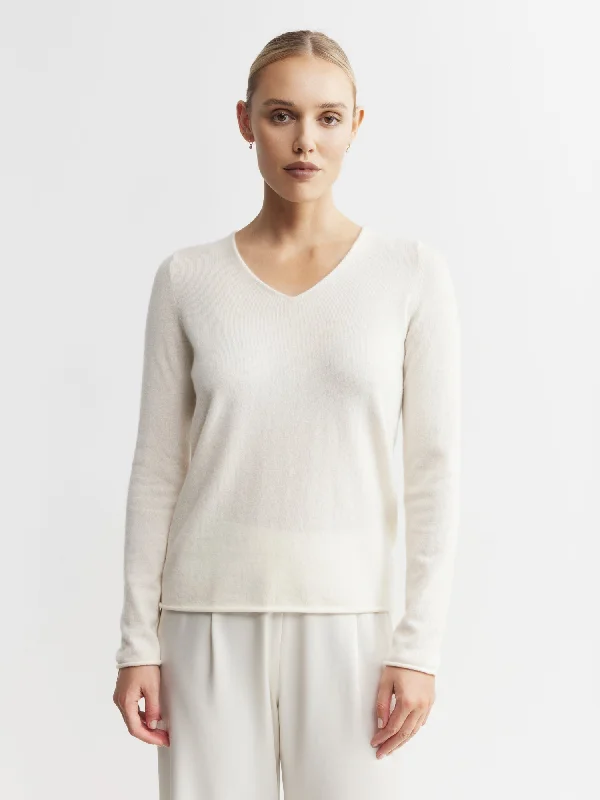 Essential Cashmere V Sweater - Cream Terry Terry Cloth Terry Knit