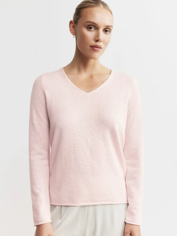 Essential Cashmere V Sweater - Pale Pink Mesh Fabric Canvas Fabric Denim Fabric