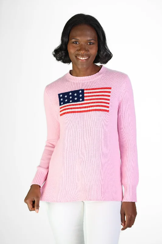 Pink Casual Crew Flag Sweater Elasticated Padded Insulated