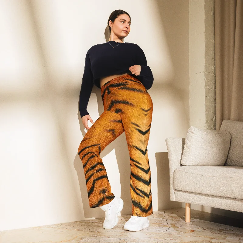 Flare Tiger Print Leggings, lioness-love Stylish High-Waisted Leggings