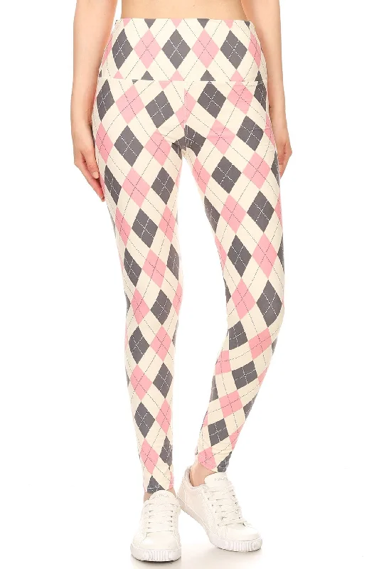 FZ Argyle Printed Knit Leggings Fashionable Ribbed Knit Leggings