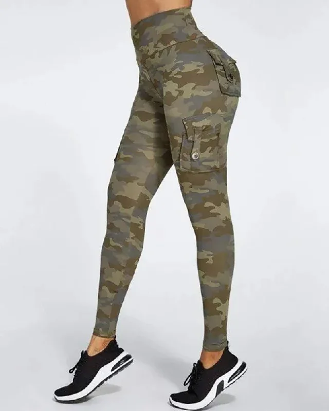 FZ Women's Camouflage Print Pocket Leggings Comfortable Sports Performance Tights