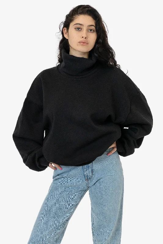 HF-313 - Heavy Fleece Oversized Turtleneck Sweater with Contrast Rib Mesh Sweater Canvas Denim