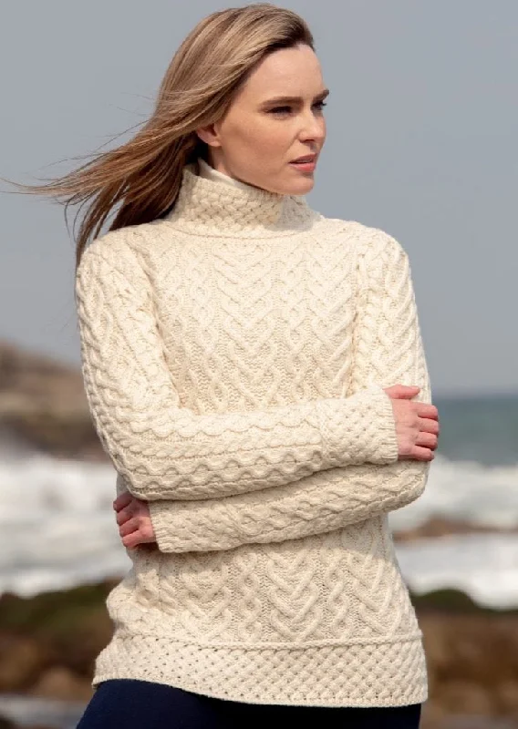 Aran Crafts Hearts High Neck Sweater | Natural Layered Multi-layer Single Layer